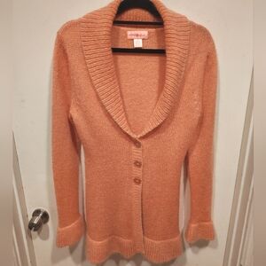 Eastside Westside Women's Pink Mohair Blend Longline Y2K Cardigan Sweater Sz XL